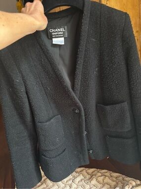 CHANEL Black Bouclé V-Neck Jacket